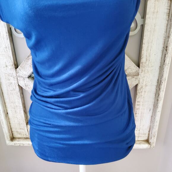 a.n.a. Women's Short Sleeve Asymmetric Strap Embellished Shoulder Top in Blue - Picture 4 of 6